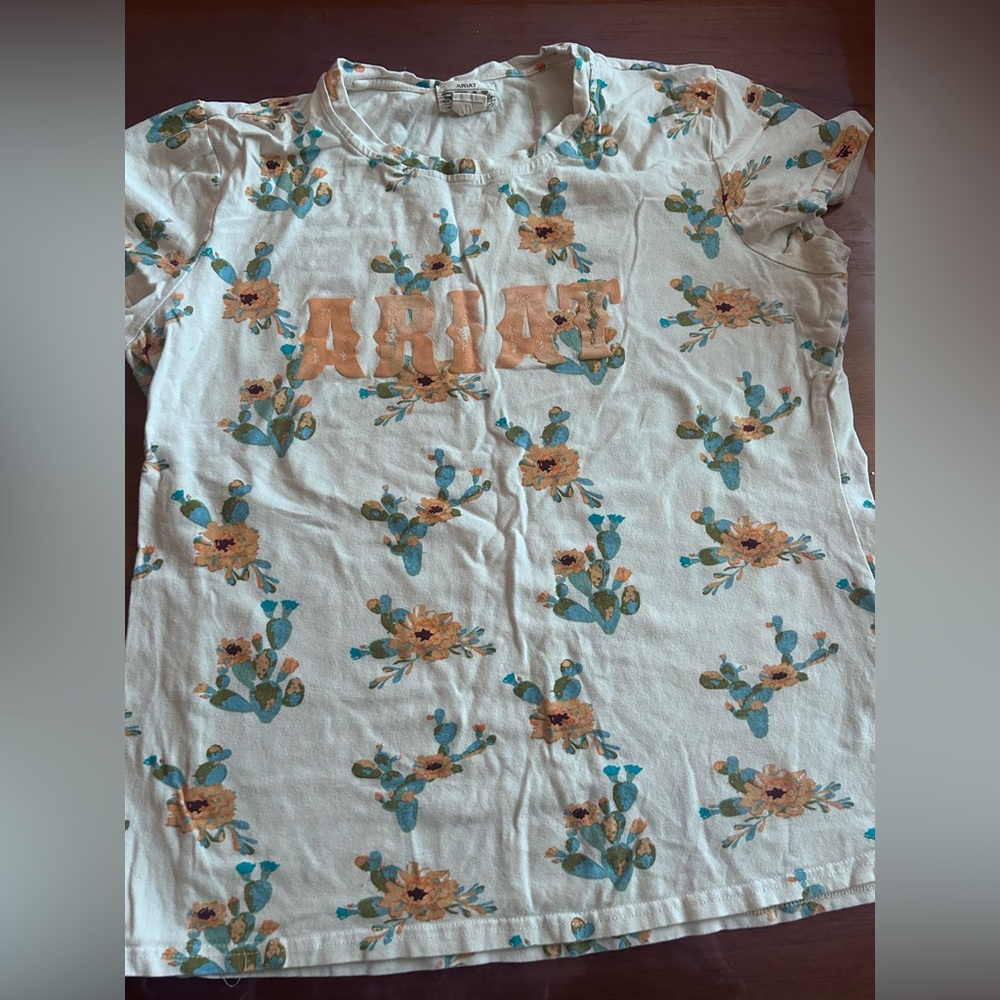 Ariat Women's Floral Print Tee - Cream and Orange